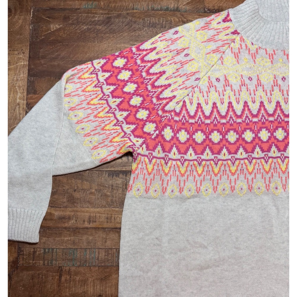 Candace Cameron Bure Fair Isle Knit Mock Neck Sweater 3X Pink Yellow Gray Cozy - Picture 2 of 7